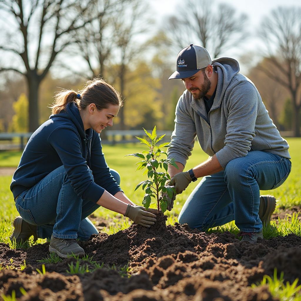 Team volunteer day planting trees