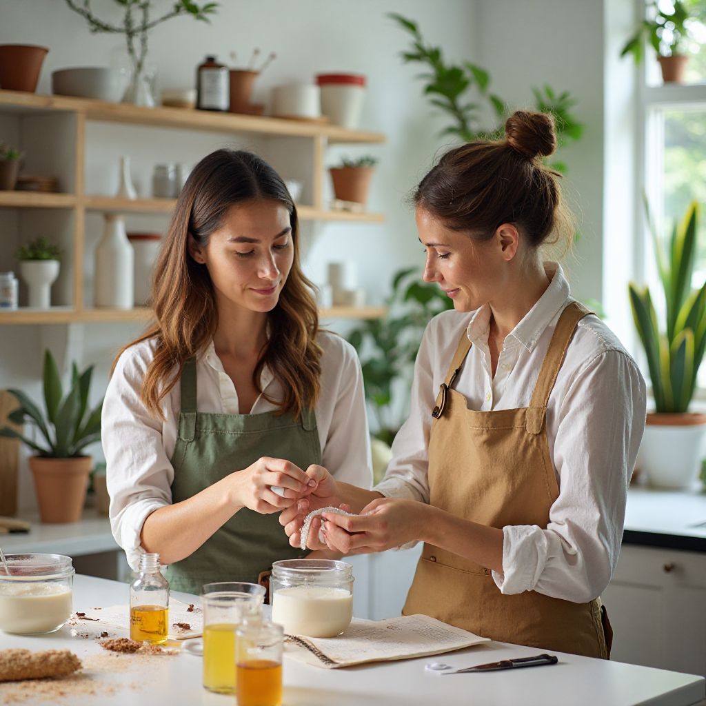 BloomBeauty founders in eco-friendly laboratory