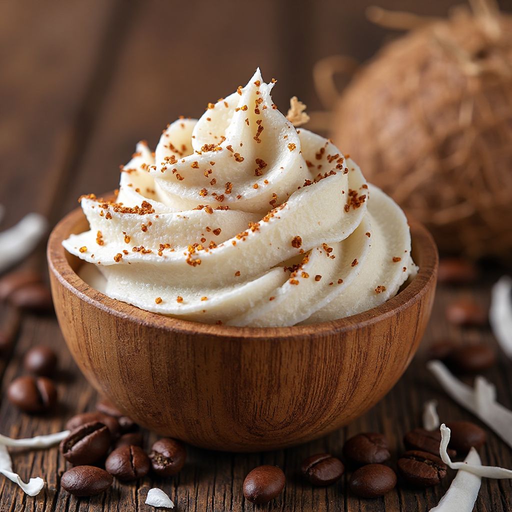 Coffee and coconut body scrub in sustainable packaging