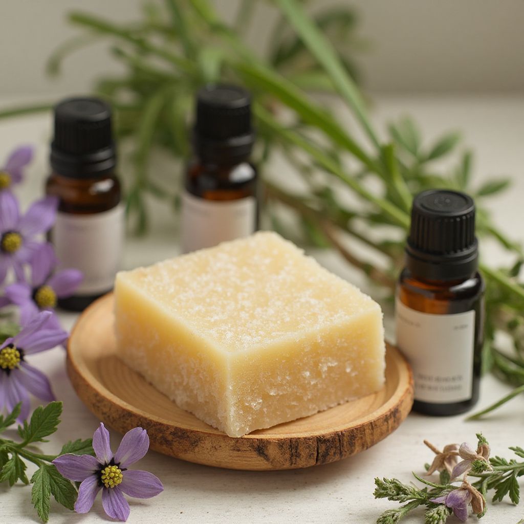 Solid shampoo bar with herbs and essential oils